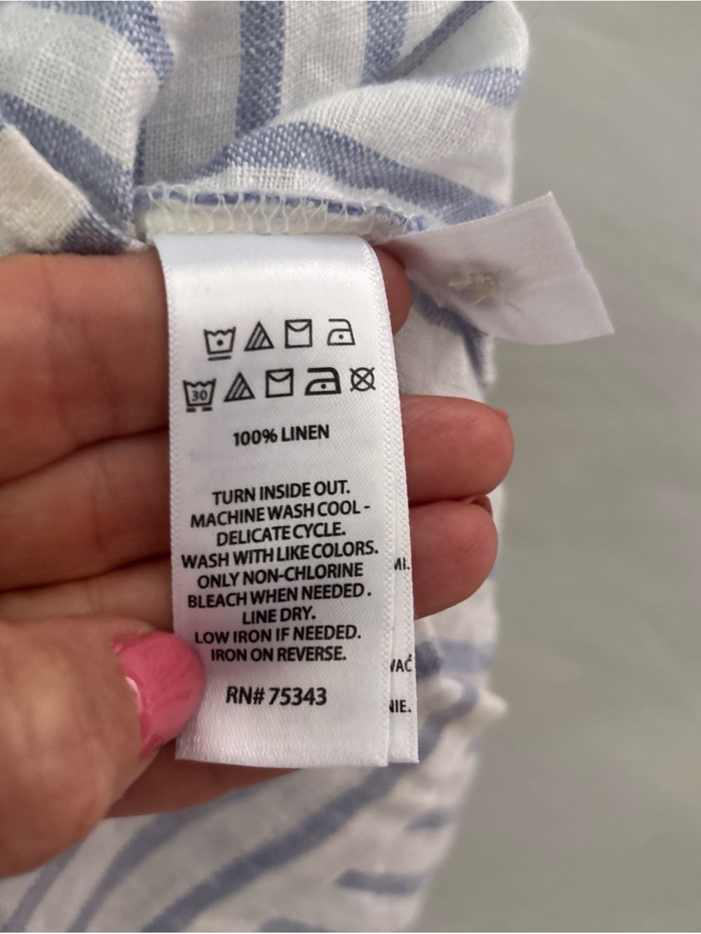 Tahari L Light Blue/White Striped 100% Linen L/S Button Up Shirt Coastal Beachy - Picture 8 of 12